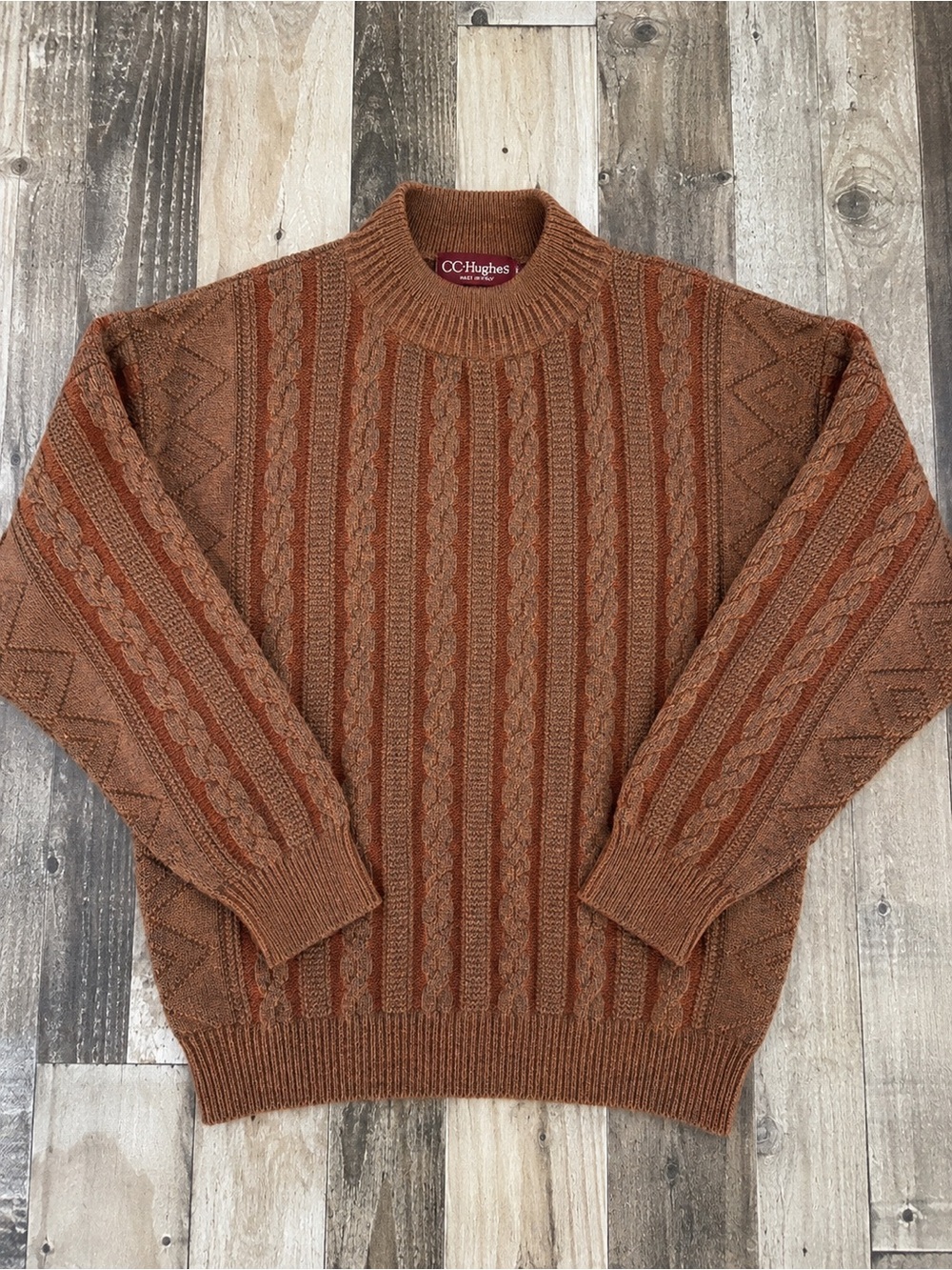 Men's Rust Cable Crewneck Sweater
